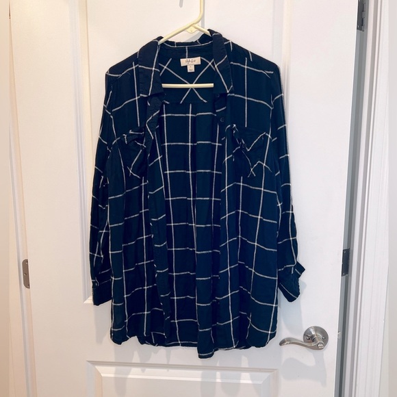 Style & Co Blue Plaid Button Up Top Size Large - Picture 1 of 11